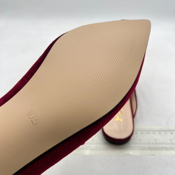 YDN Dark Red Block Low Heel Pointed Toe Mules Slip on Comfort Sandals Bow Shoe - Picture 6 of 8